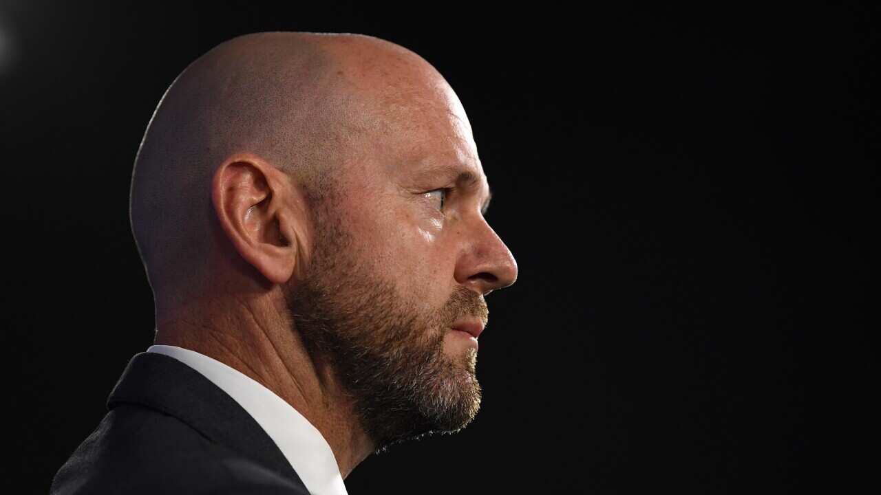 NSW Minister for Regional Water Niall Blair speaks to the media during a press conference in Sydney, Thursday, January 24, 2019. (AAP Image/Joel Carrett) NO ARCHIVING