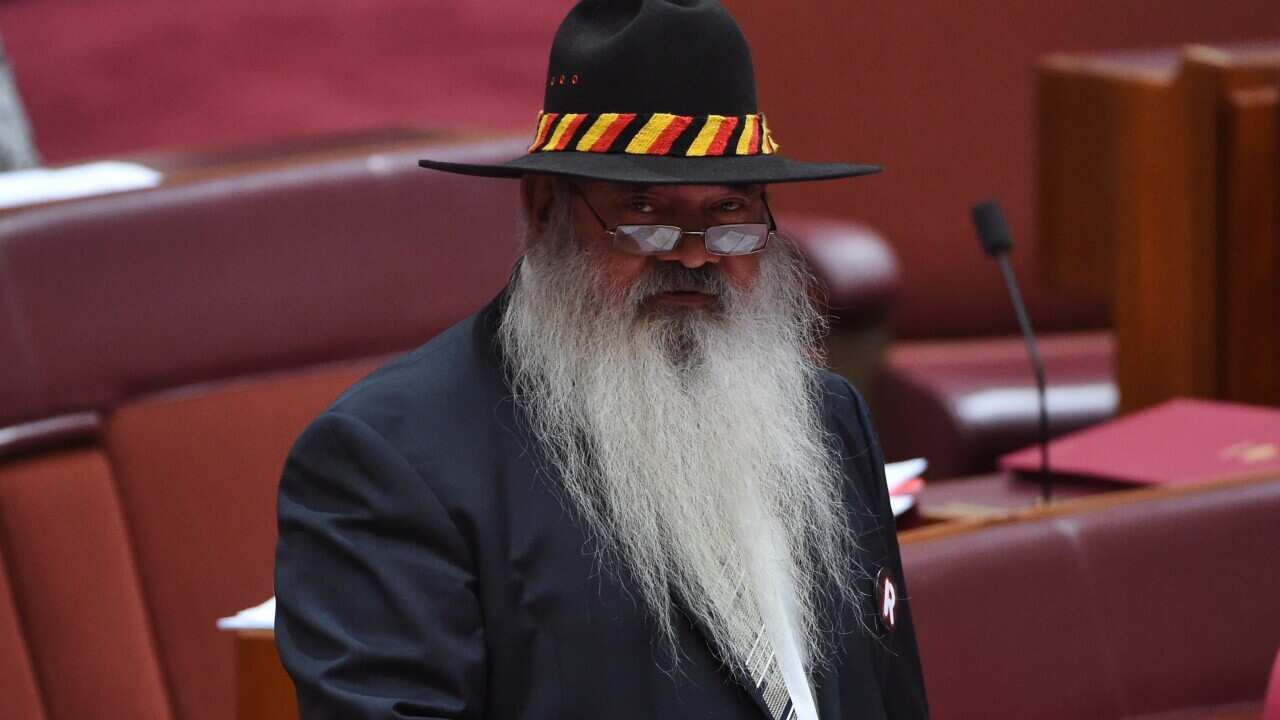 Labor Senator Pat Dodson makes his maiden speech in the Senate at Parliament House in Canberra, Thursday, Sept. 1, 2016. (AAP Image/Mick Tsikas) NO ARCHIVING