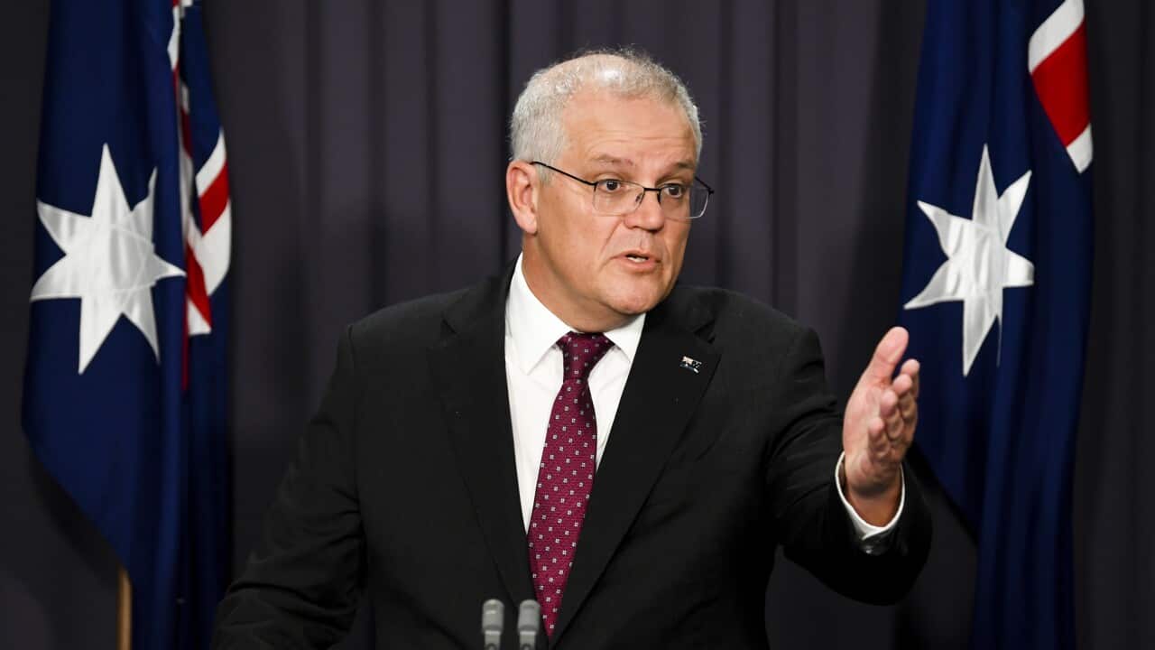 Scott Morrison speaks during a press conference at Parliament House in Canberra, Tuesday, March 23, 2021.