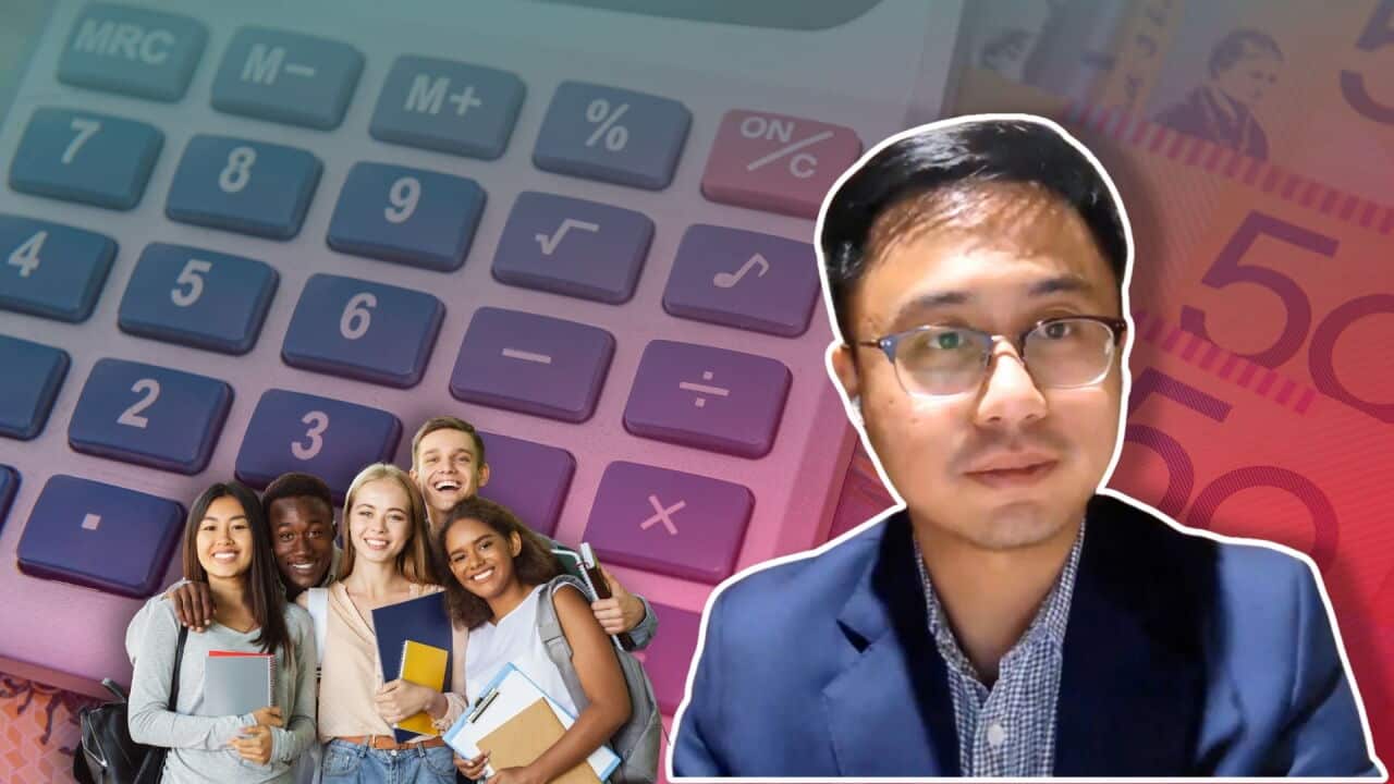 Du học sinh lần đầu khai thuế tại Úc cần chuẩn bị gì, tránh những hiểu lầm nào và khi nào nên tìm tax agent? SBS Tiếng Việt cùng Chuyên viên Tư vấn Thuế Long Nguyễn từ Công ty Kế toán Tài chính Hashtax giải thích các bước cơ bản trước mùa khai thuế. Nguồn hình: SBS Tiếng Việt / Canva