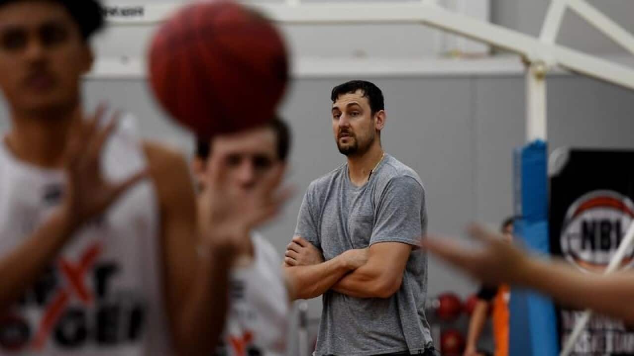 Andrew Bogut attends the NBL Next Gen Camp.