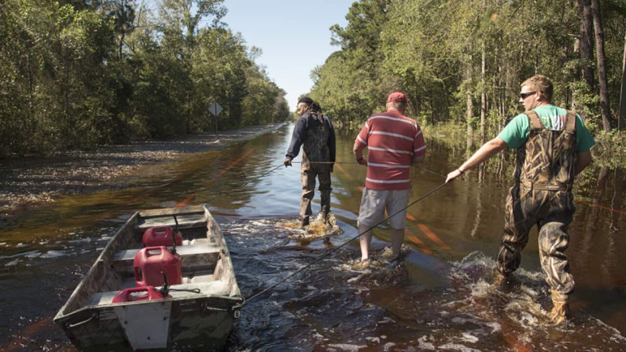 Floodwaters on Highway 41 West at the Bladen and Robeson County line