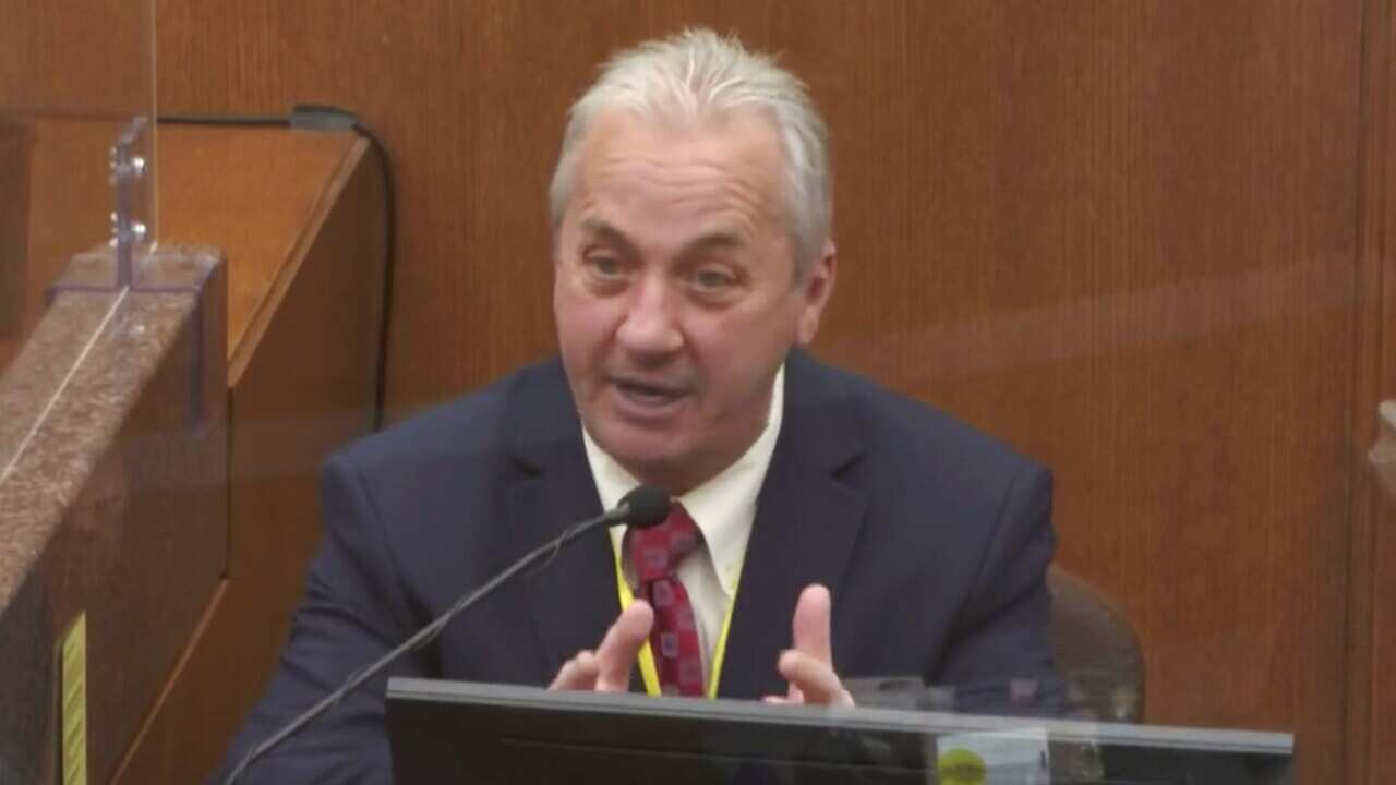 In this image from video, Lieutenant Richard Zimmerman testifies in the trial of former Minneapolis police officer Derek Chauvin on 2 April.