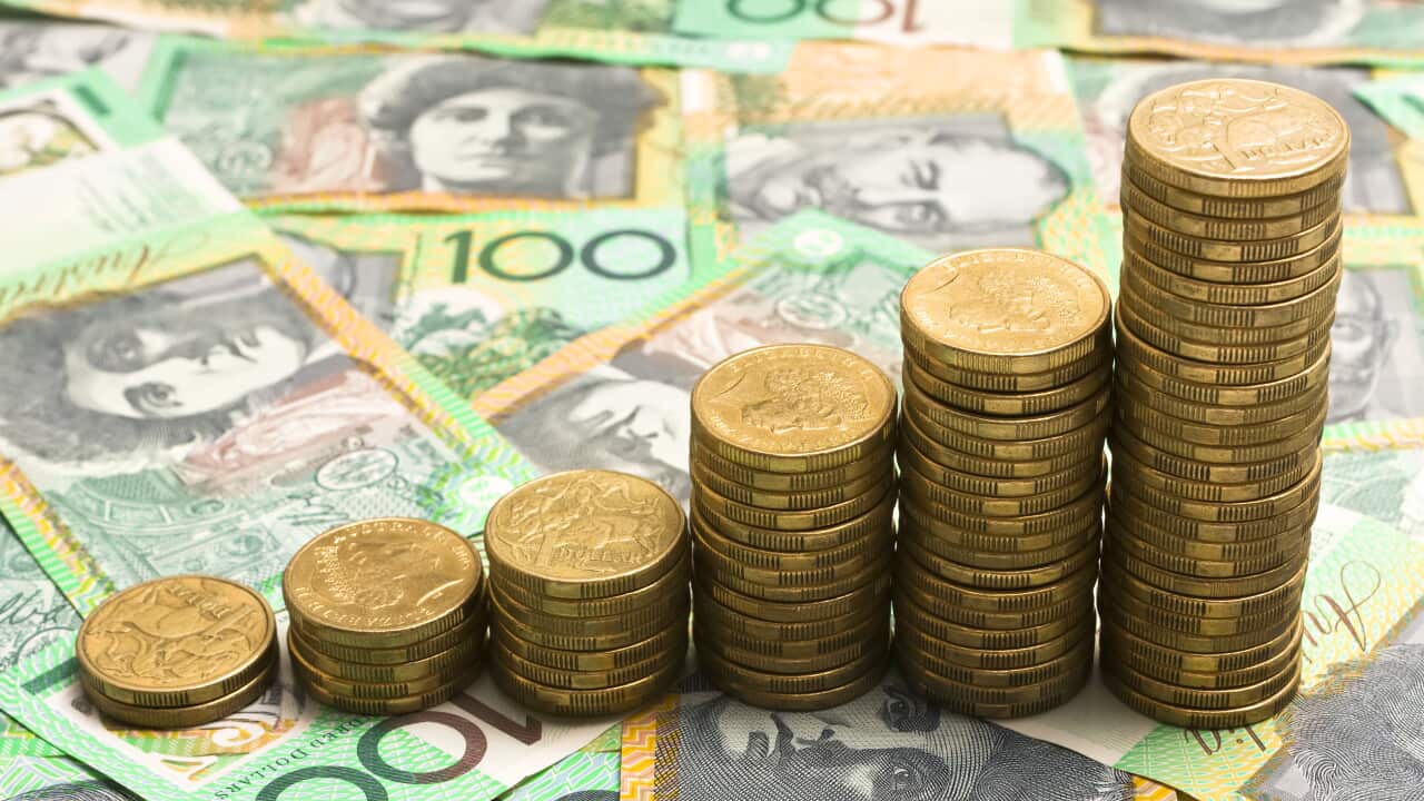 Six stacks of gold coins shows growing funds