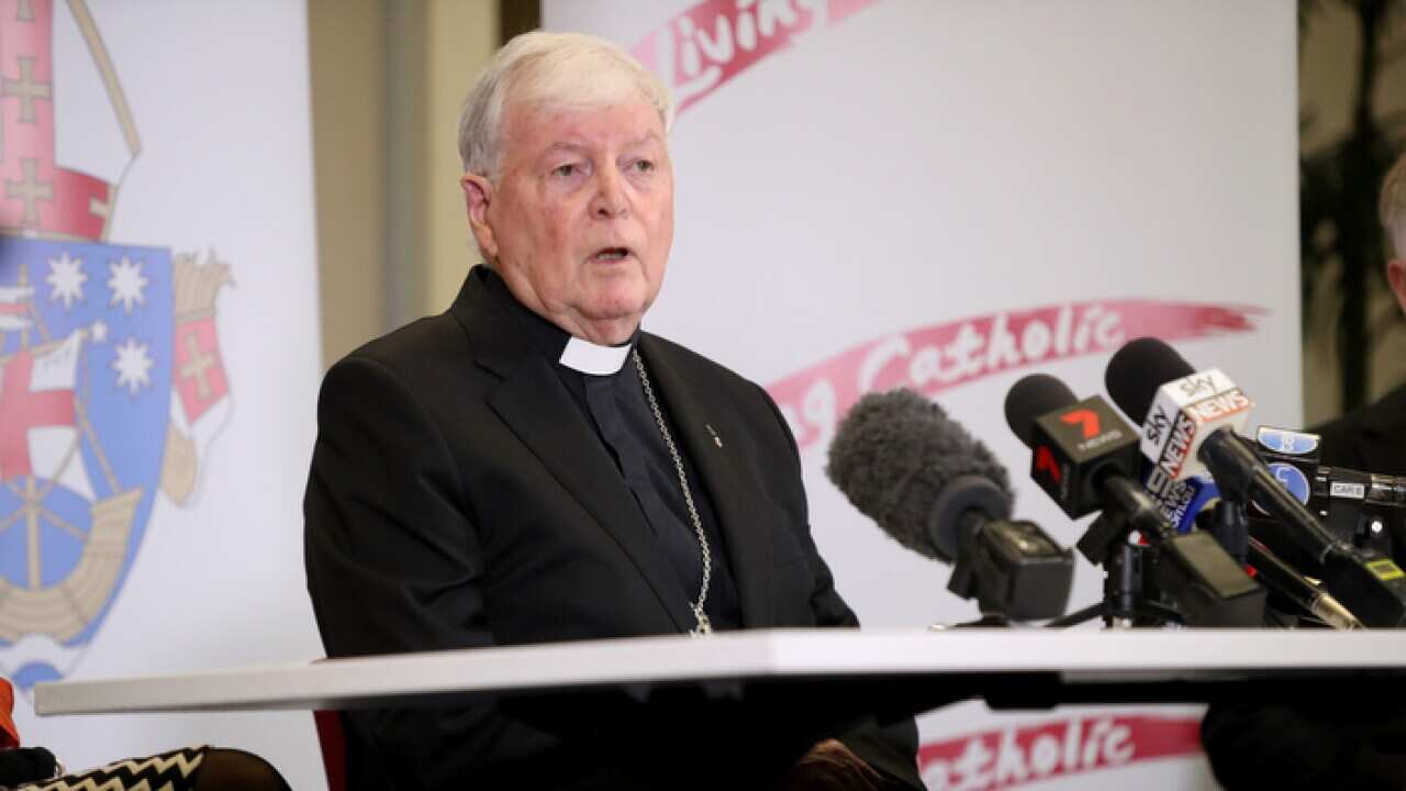The Apostolic Administrator of the Archdiocese of Adelaide Bishop Greg O'Kelly addresses the media after the resignation of Adelaide Archbishop Philip Wilson in Adelaide, Tuesday, July 31, 2018. (AAP Image/Kelly Barnes) NO ARCHIVING