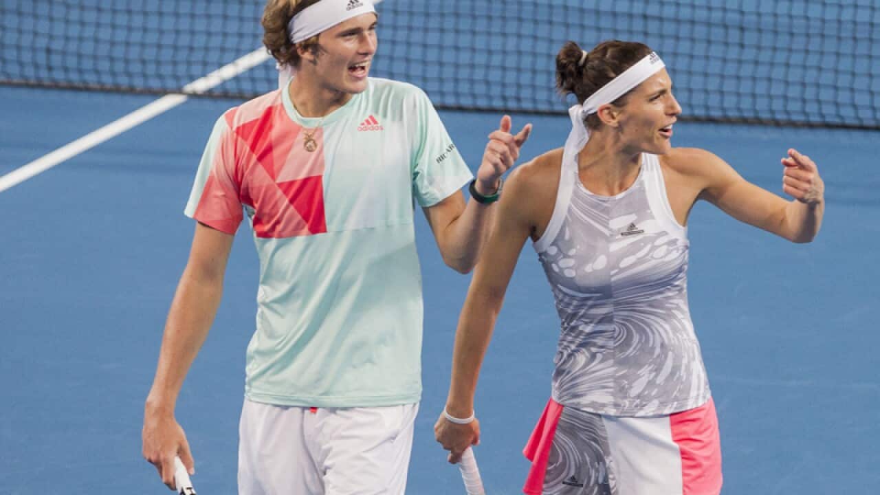 German tennis players Andrea Petkovic (R) and Alexander Zverev