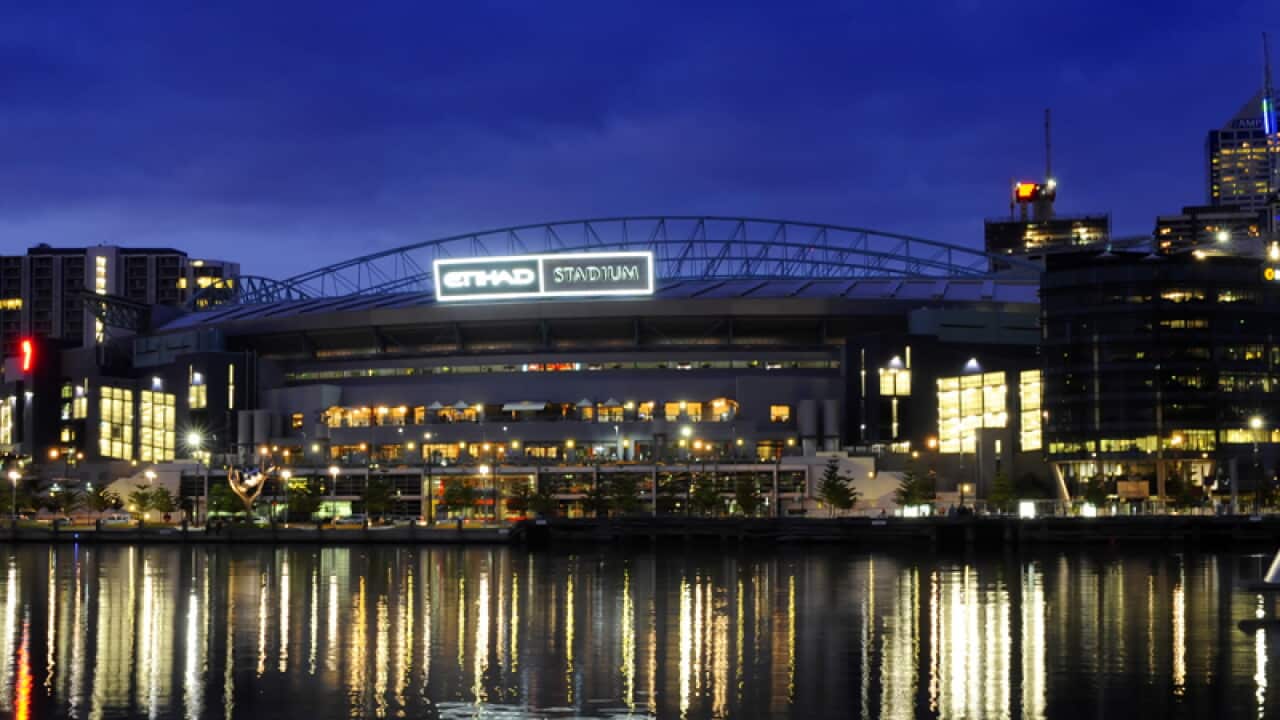 Etihad Stadium and the Docklands Precinct in Melbourne