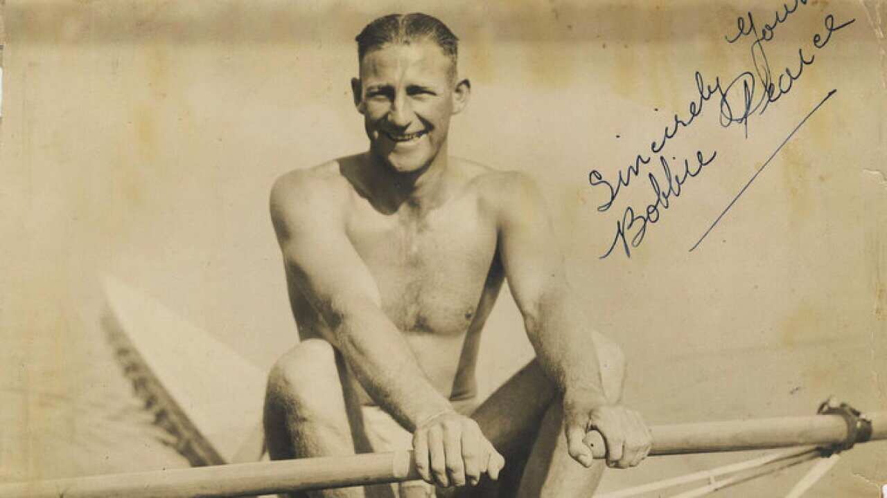 A 1930 photo of Australian rower Bobby Pearce at the British Empire Games, signed by him