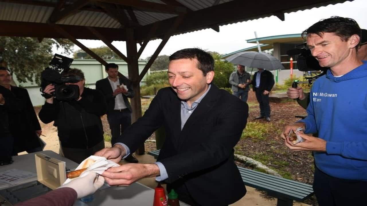 Victorian Opposition Leader Matthew Guy with candidate Nick McGowan