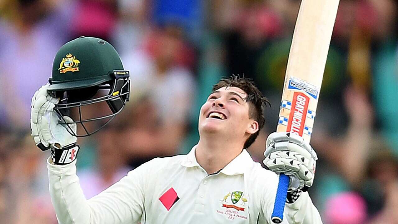 Matt Renshaw of Australia celebrates scoring his maiden century