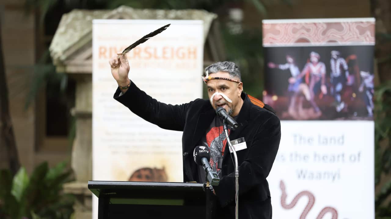Alec Doomadgee speaking at the Boodjamulla (Lawn Hill) National Park Management Plan launch event