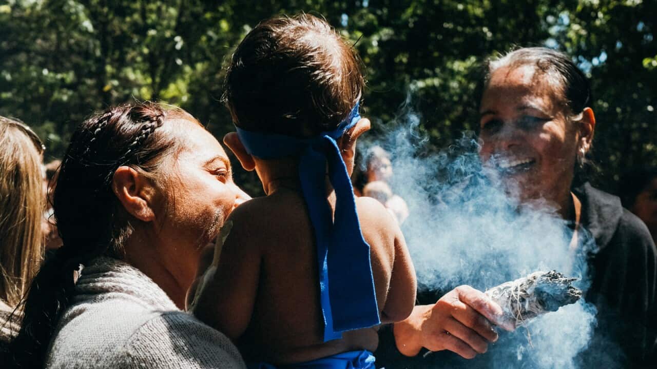Smoking Ceremony; Welcoming Waminda Goodjaga’s on Yuin Country Mum and Bub; Elizabeth Luland & Nat McLeod