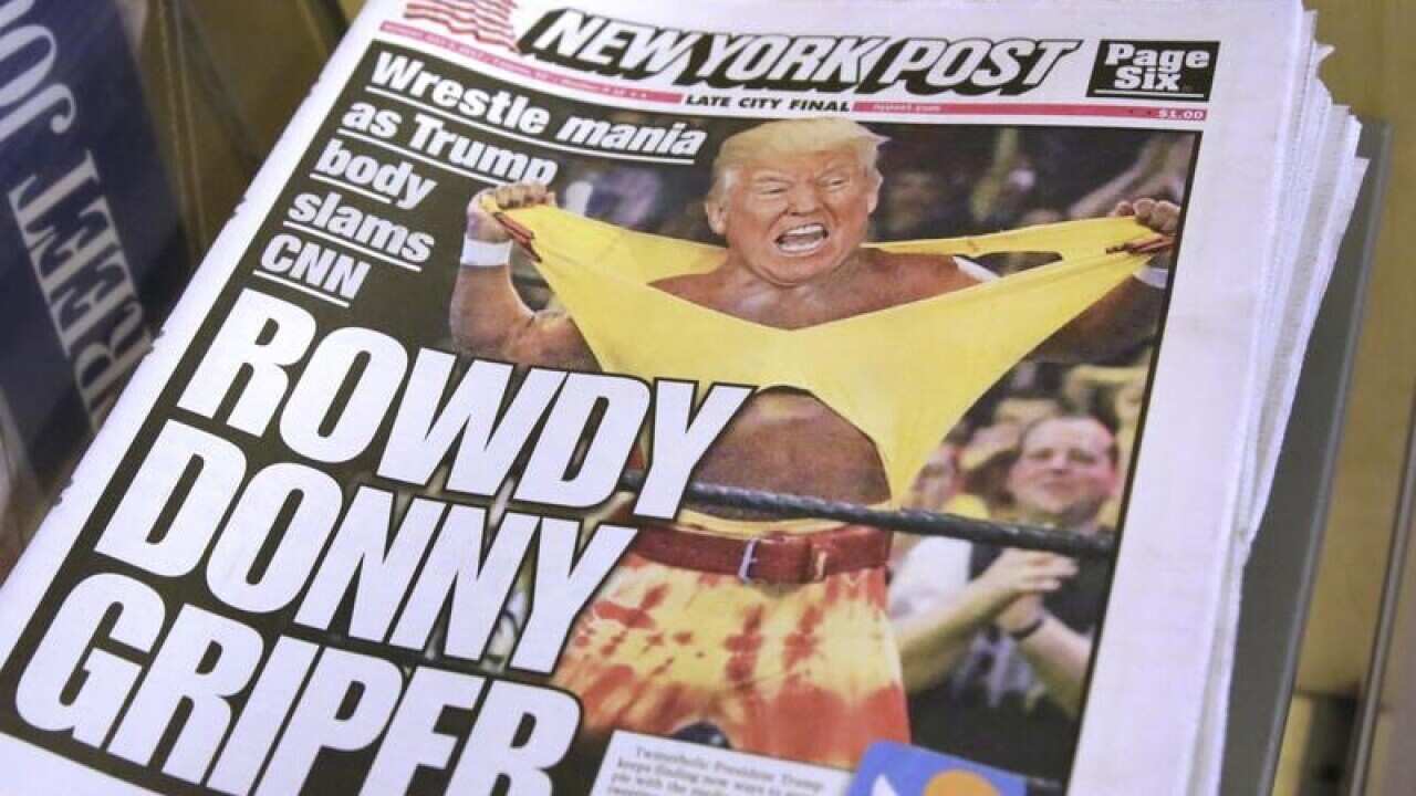An illustration of Donald Trump as a wrestler on New York Post