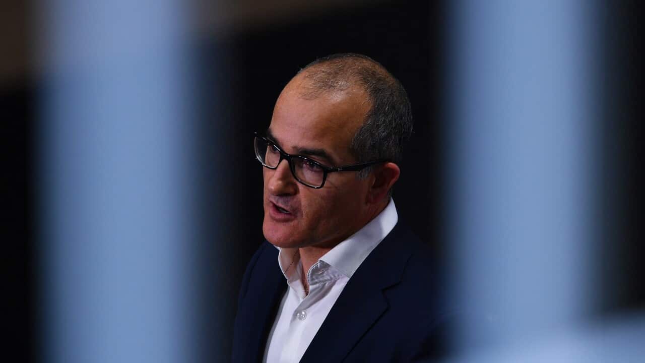 Acting Victorian Premier James Merlino addresses the media during a press conference in Melbourne, Thursday, May 27, 2021.Victoria will undergo a 7 day lockdown from 11.59pm tonight until 11.59pm Thursday June 3. (AAP Image/James Ross) NO ARCHIVING