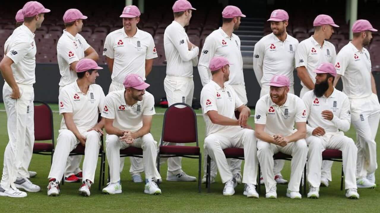 England's players wear a pink cap support of Mcgrath day during a nets session at Sydney Cricket Ground.. Picture date: Wednesday January 3, 2018. See PA story CRICKET England. Photo credit should read: Jason O'Brien/PA Wire.