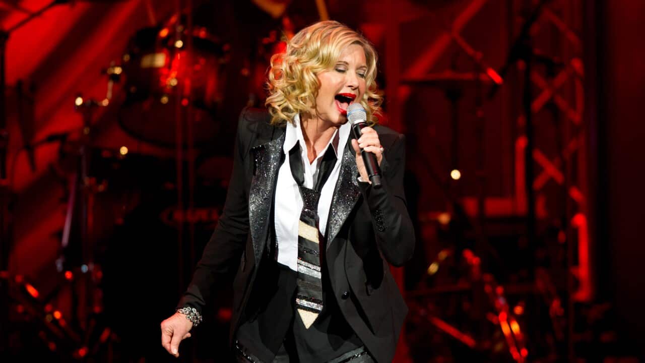 Olivia Newton-John performing at the Royal Albert Hall in London