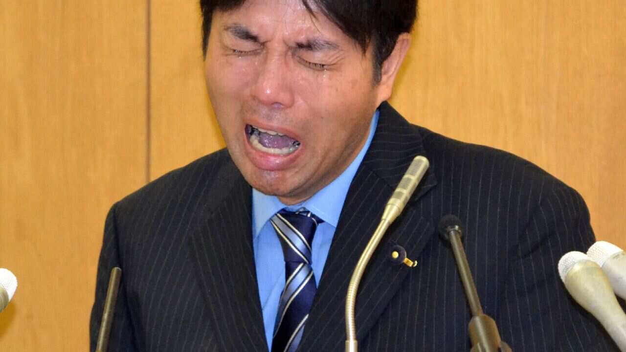 Crying Japanese politician Ryutaro Nonomura