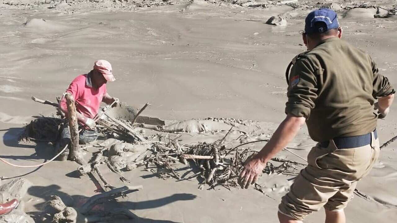 A rescue operation near the Dhauliganga hydro power project at Reni village in Chamoli district, Uttrakhand, India.