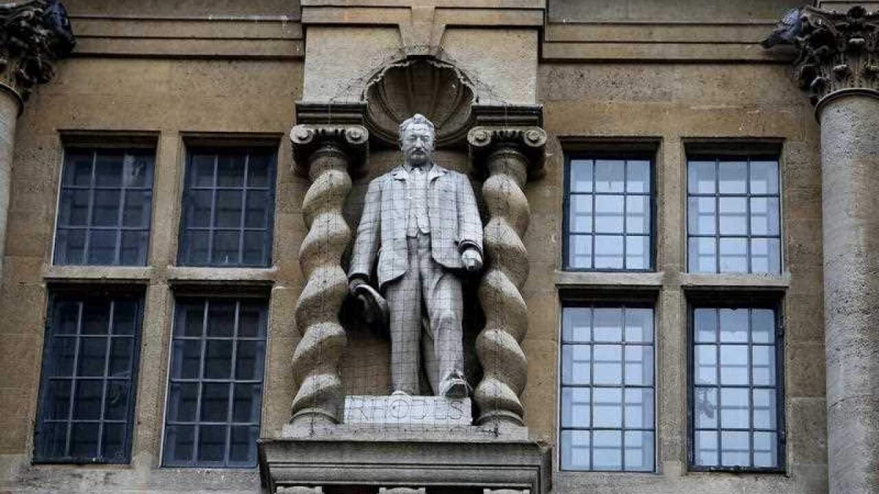 The statue of Cecil Rhodes on the front of Oriel College in Oxford