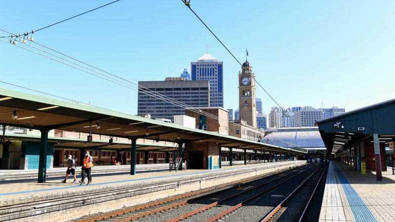 Empty platforms and train tracks are seen at Central Station after a union rail strike disrupted train services in Sydney