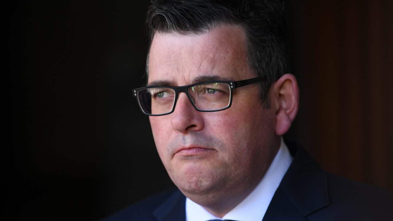 Victorian Premier Daniel Andrews speaks to the media outside Victoria Parliament in Melbourne, Thursday, October 7, 2021. (AAP Image/James Ross) NO ARCHIVING