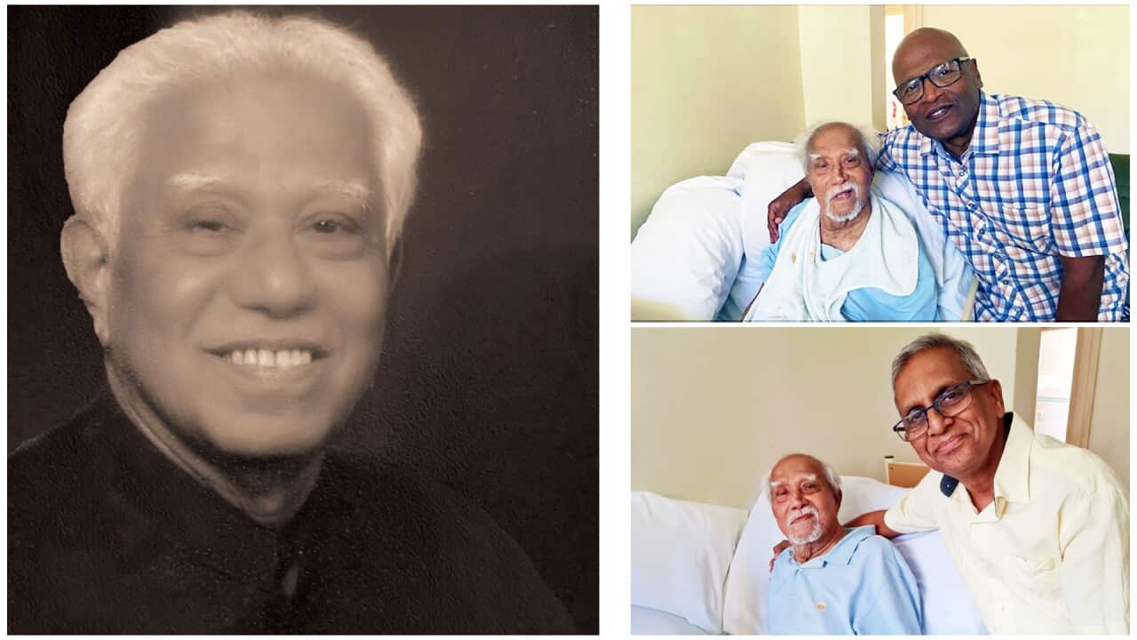 Ramalingam Ambihaipahar (February 17, 1929 - April 27, 2024); Top Right: with Ra. Sathiyanathan; Bottom right: with Thiru Thirunanthakumar