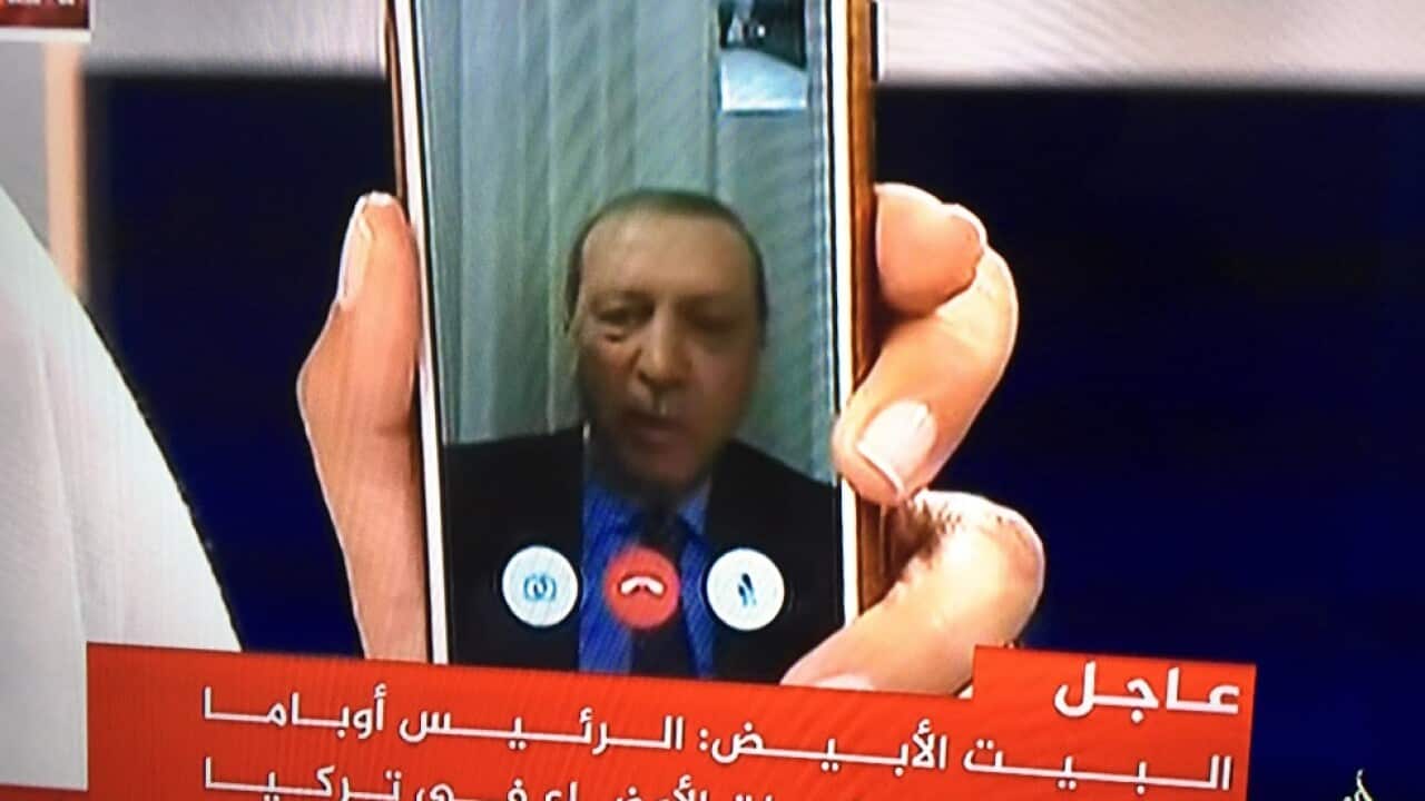 Image from Al Jazeera of Turkish President using Facebook live to speak to local media duirng the attempted coup
