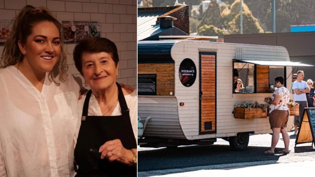 Olivia e Dina nel loro ristorante 'Pizzirani's Cucina' di Devonport. A sinistra il loro food truck