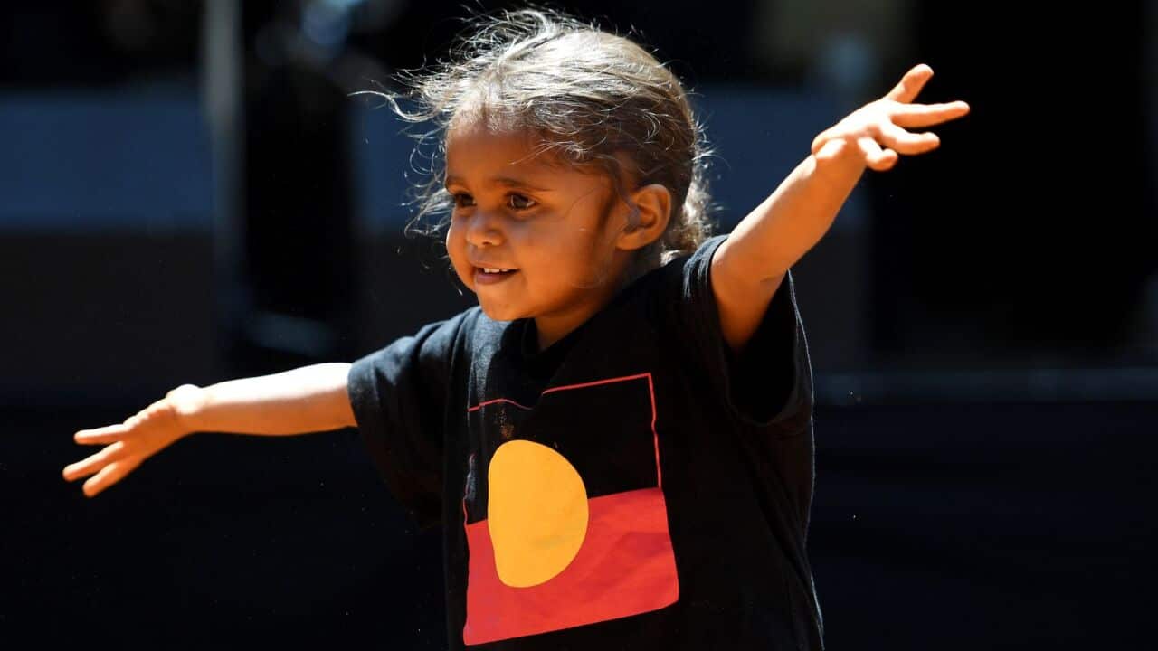 Child pictured at the Tandanya annual Survival Day event on January 26