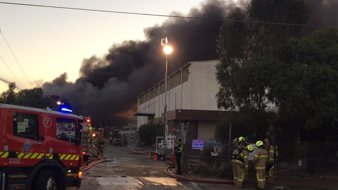 A recycling factory where fire broke out in Melbourne