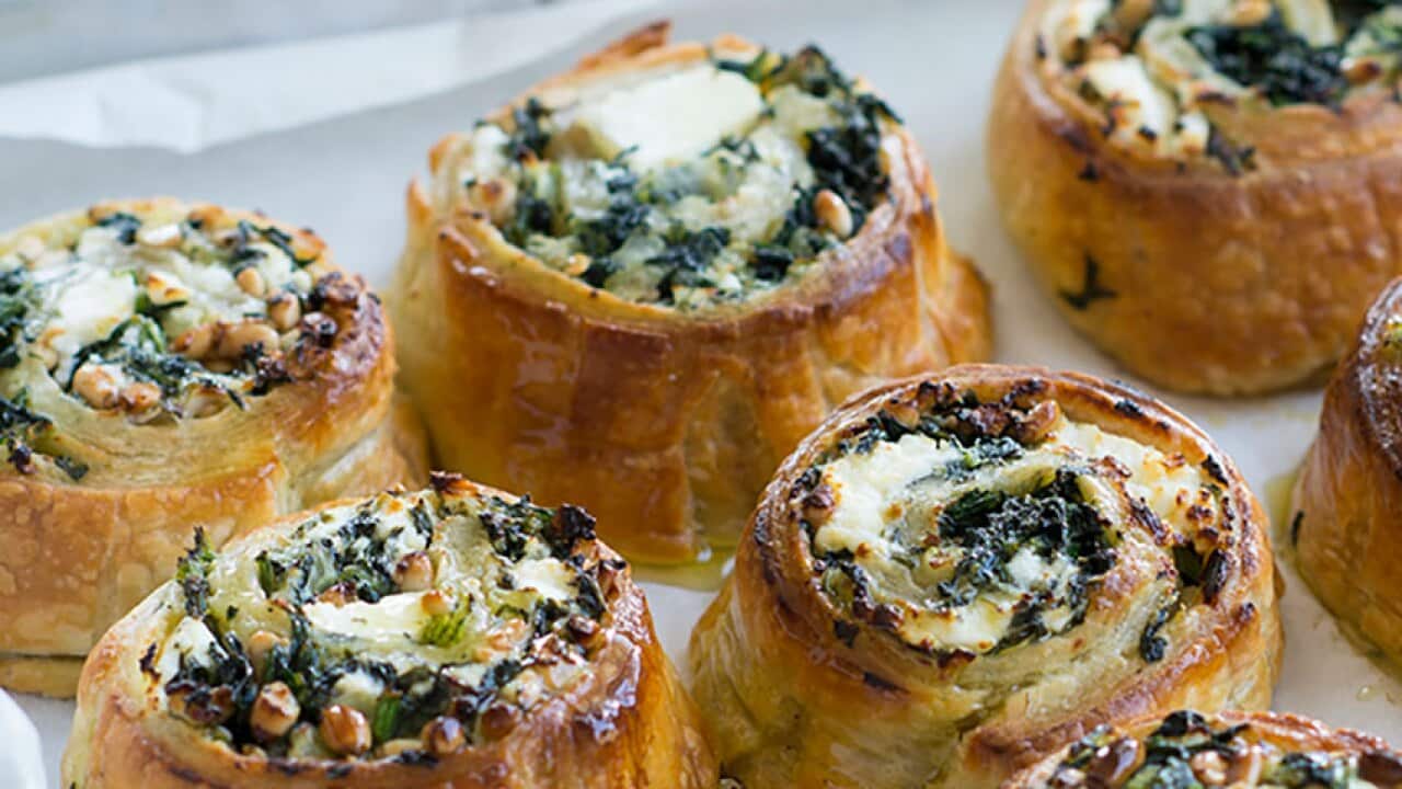 Spinach and pine nut rolls