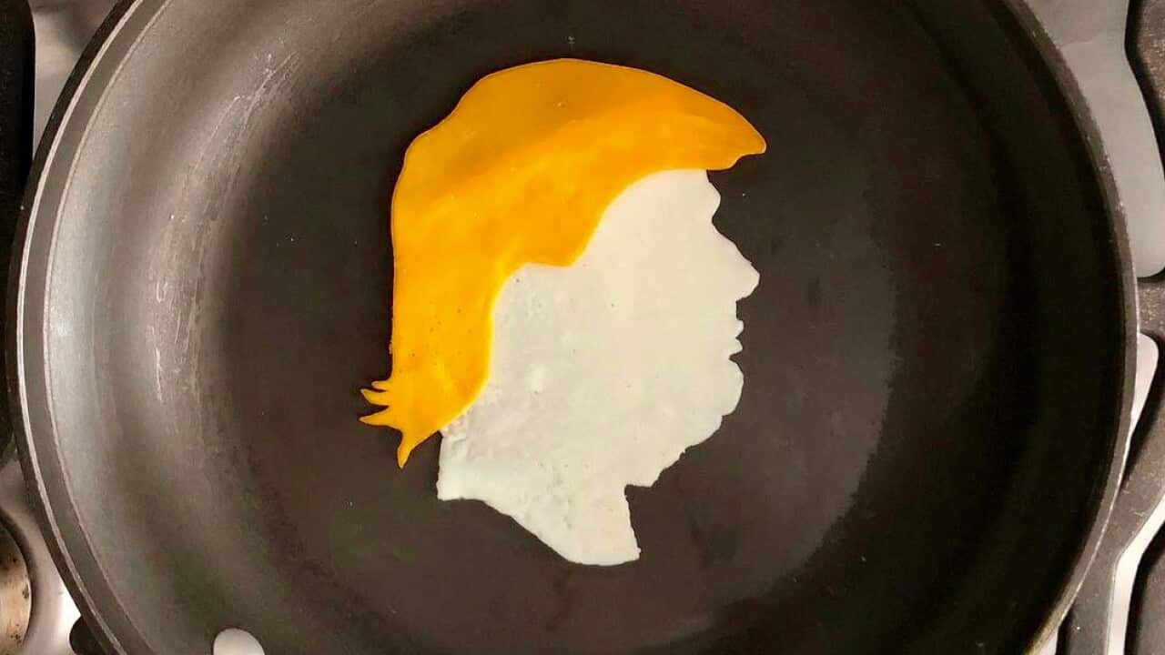 Egg art shaped like Trump