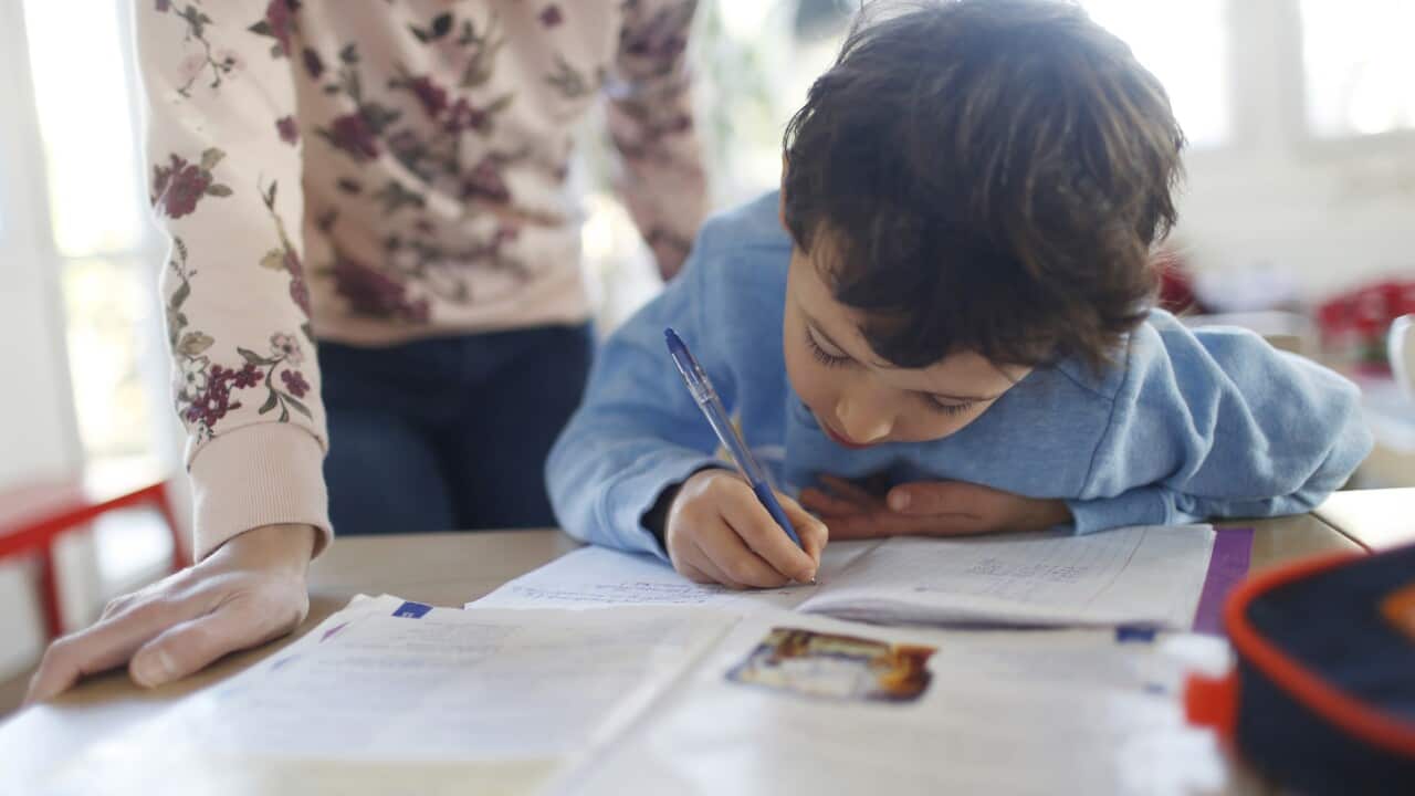 A boy doing his homework