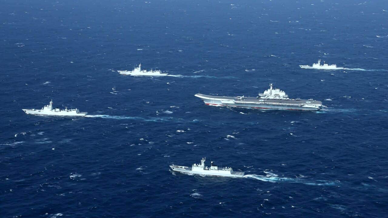 A Chinese navy formation during military drills in the South China Sea.