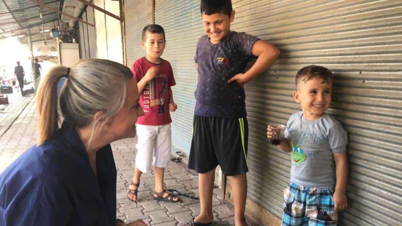 Gretel Killeen in Turkey speaking to kids