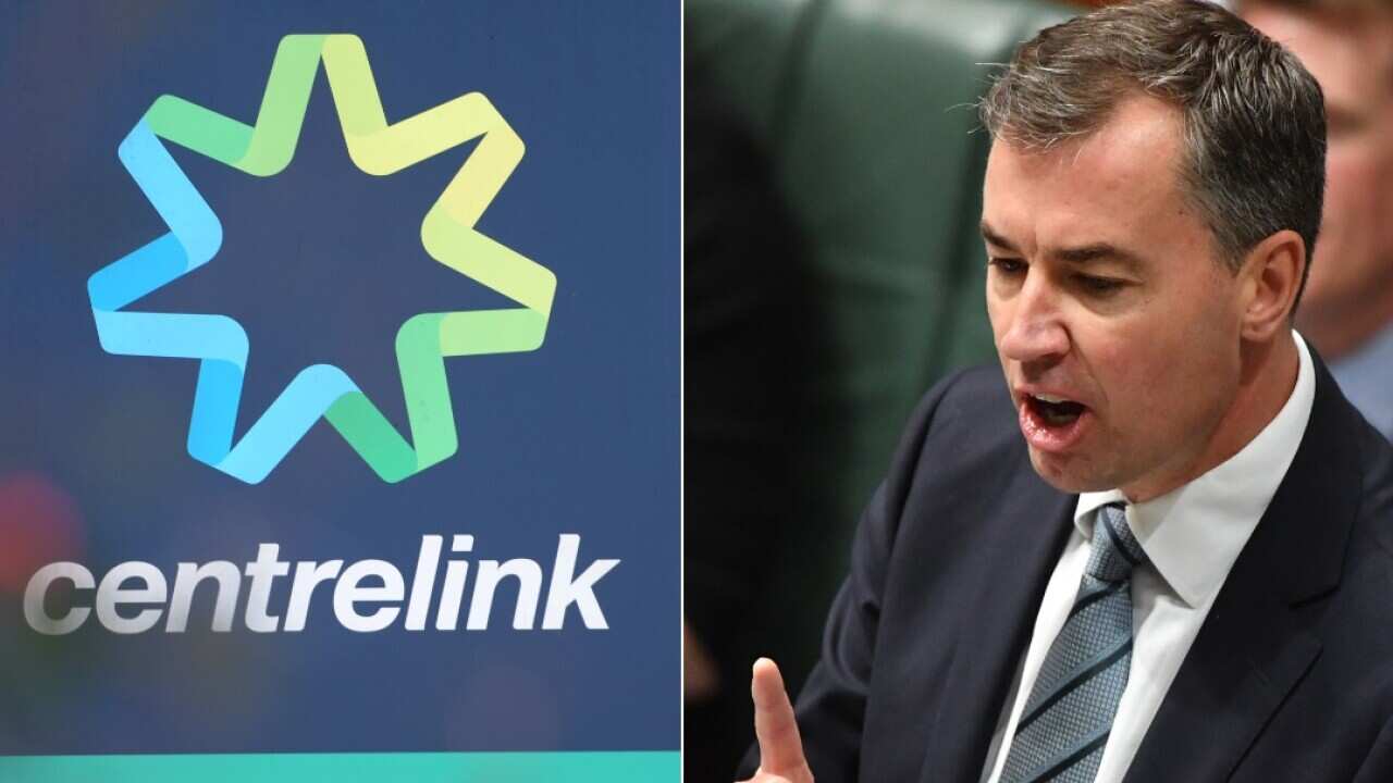 Composite image: Centrelink sign and Minister for Human Services Michael Keenan