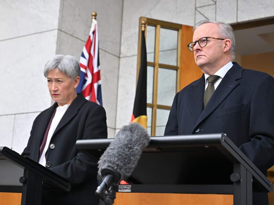 Prime Minister Anthony Albanese and Foreign Minister Penny Wong make the announcement at Parliament House, Canberra (AAP)