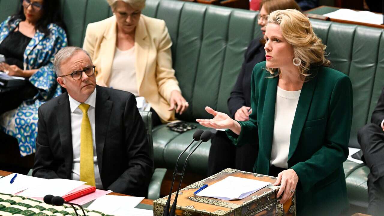 Australian Home Affairs Minister Clare O’Neil speaks during Question Time at Parliament House in Canberra, Monday, November 13, 2023.