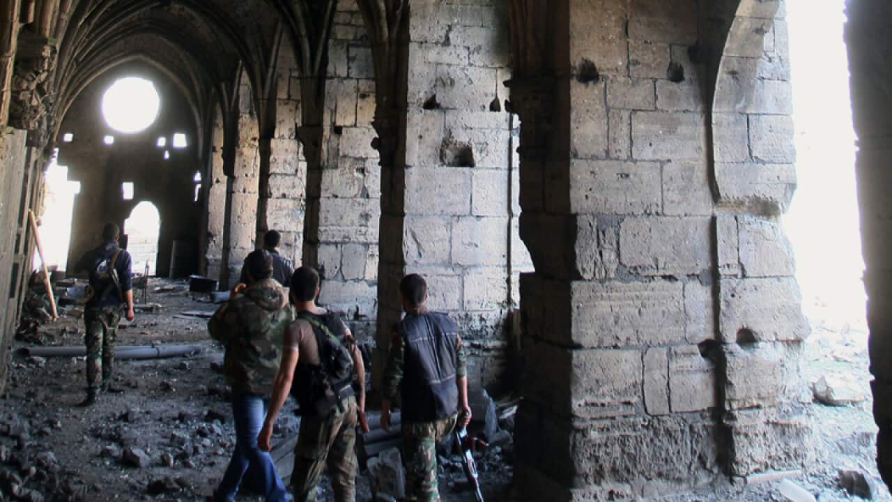 Syrian troops near the village of Hosn, Syria