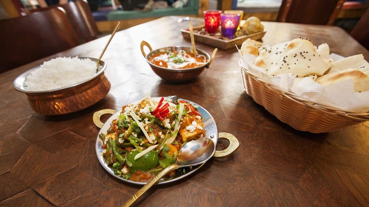 Food served at table in restaurant