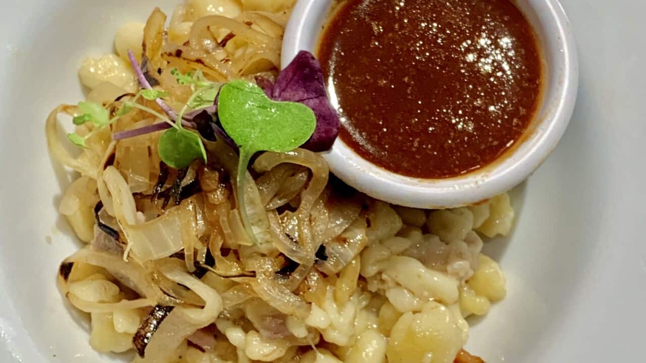 Chef Roland Schai's Appenzeller spatzli with apple sauce.