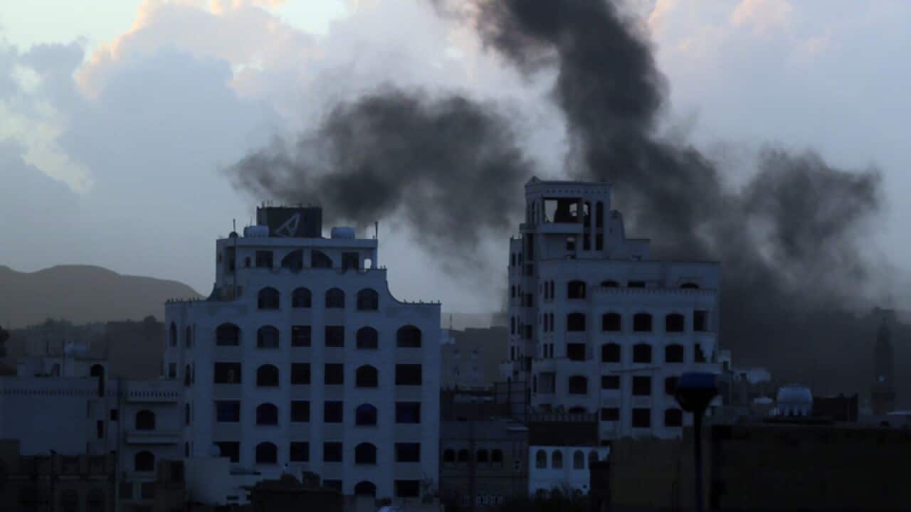Smoke rises after airstrikes by the Saudi-led alliance, in Sana'a
