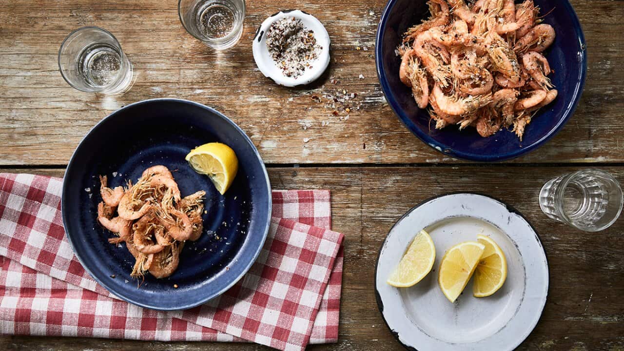 Crispy school prawns