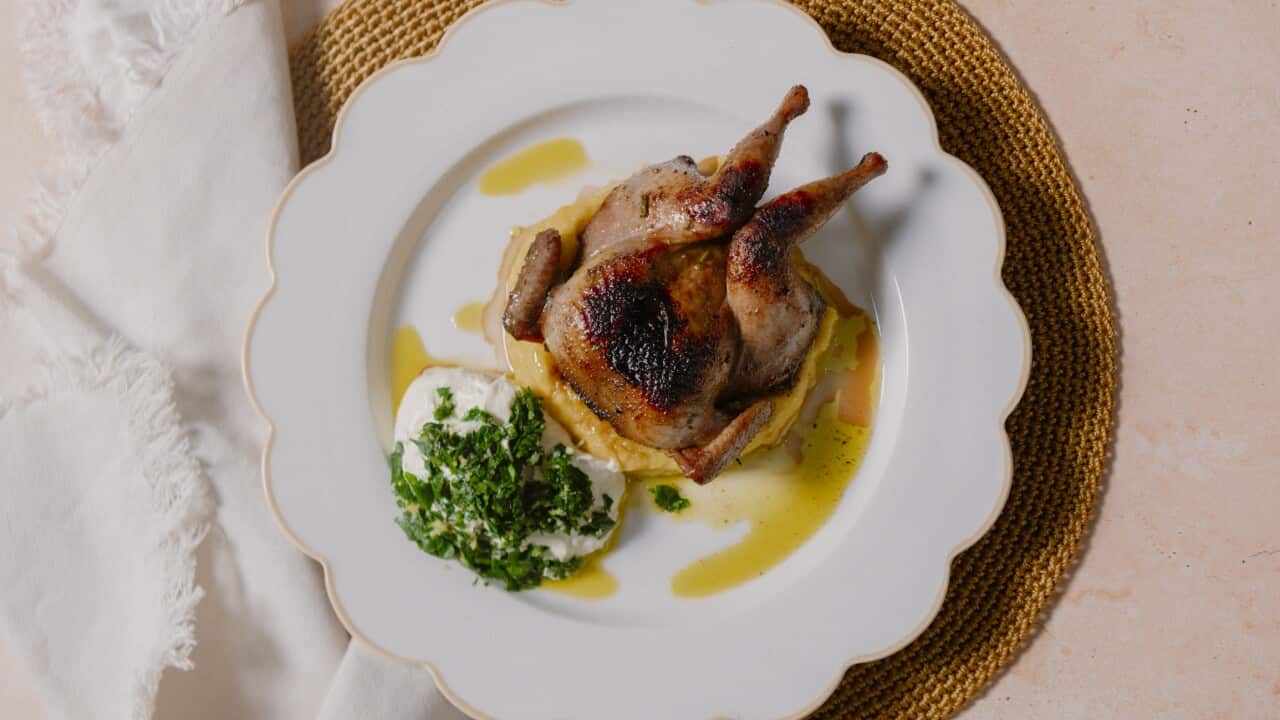 Grilled quail with whipped labne