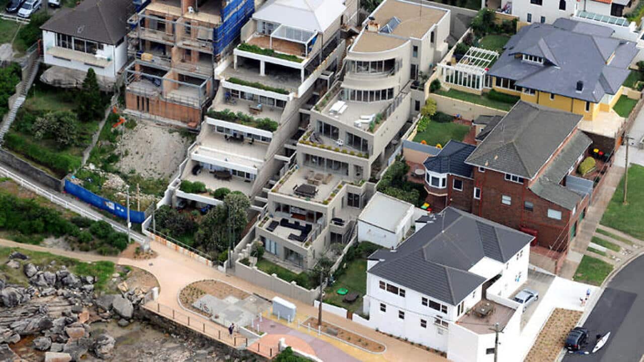 Stock image from an aerial view of beach front housing, Sydney, Sunday, Nov. 15, 2009. (AAP Image/Dean Lewins)