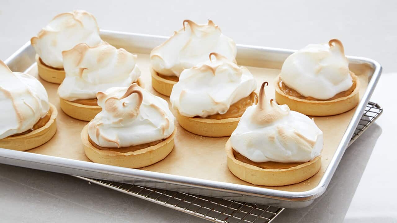 Individual butterscotch meringue tarts