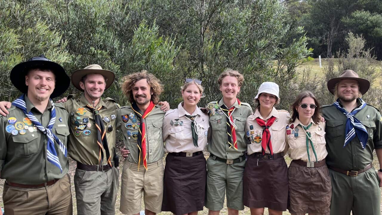 Andrew Mykhaylyk with friends from the Plast, Ukrainian Scout Organisation in Melbourne.jpeg
