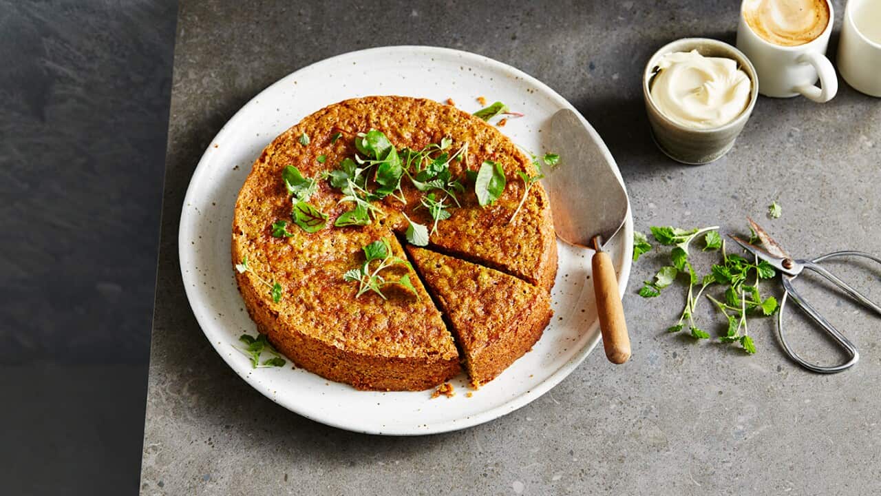 Pistachio-honey polenta cake