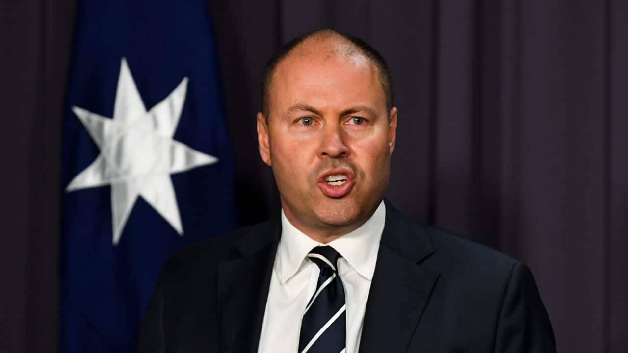 Treasurer Josh Frydenberg addresses the media during a press conference