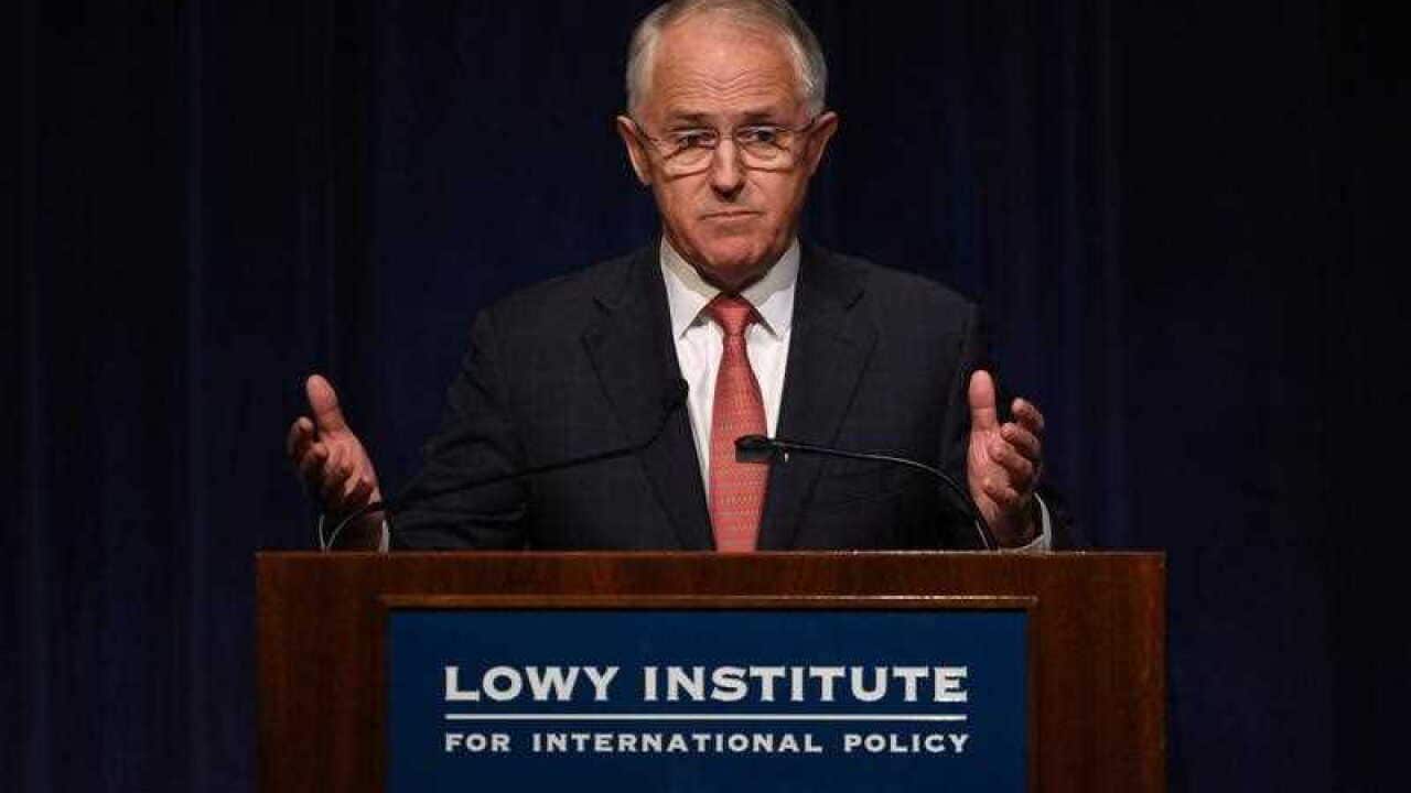 Prime Minister Malcolm Turnbull delivers a speech at a Lowy Institute lecture in Sydney